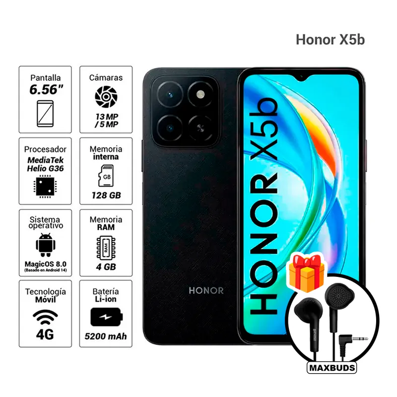 HONOR - Celular Honor X5b 4GB Ram 128GB Color NEGRO + maxell EB-95