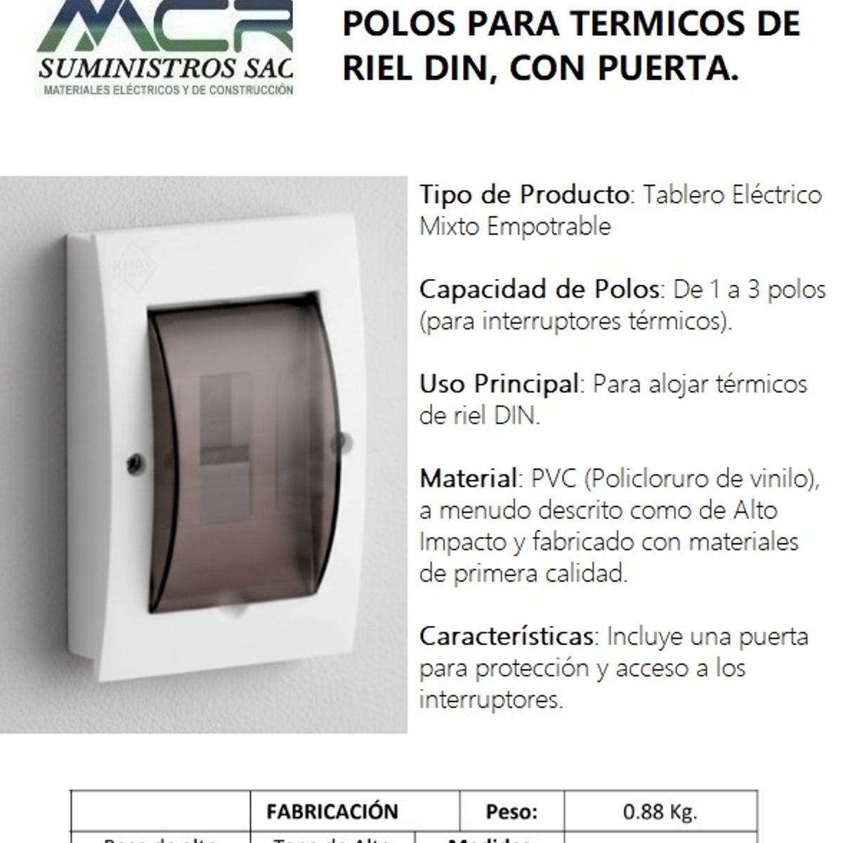 GENERICO - GABINETE EMP. MIXTO DE 1 A 3 POLOS PARA ITM DE RIEL DIN, CON PUERTA.