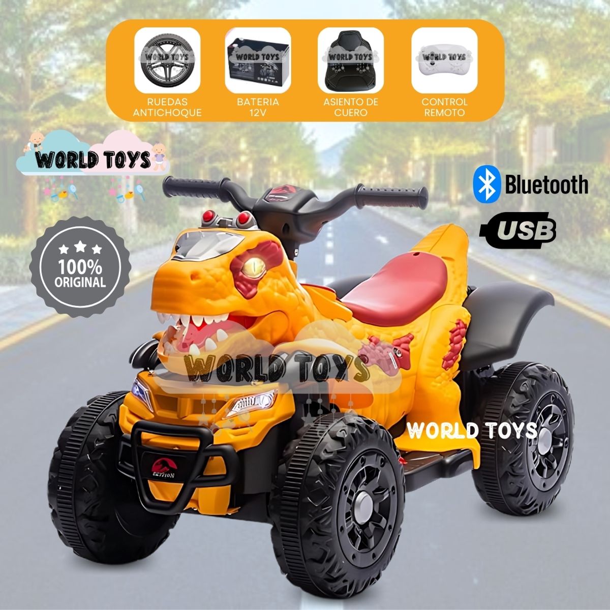 BEAUTIFUL - Cuatrimoto a Batería para Niños «REX» Control Remoto Orange