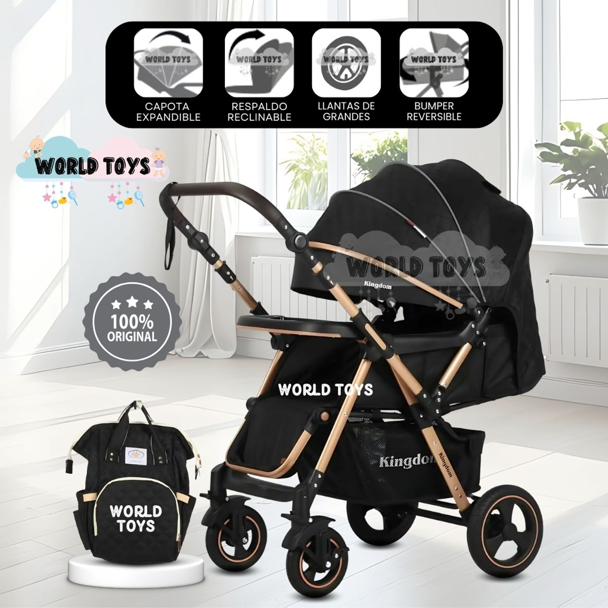 BABY - Coche Cuna «TURQUIA PREMIUM» con Mochila Pañalera Black