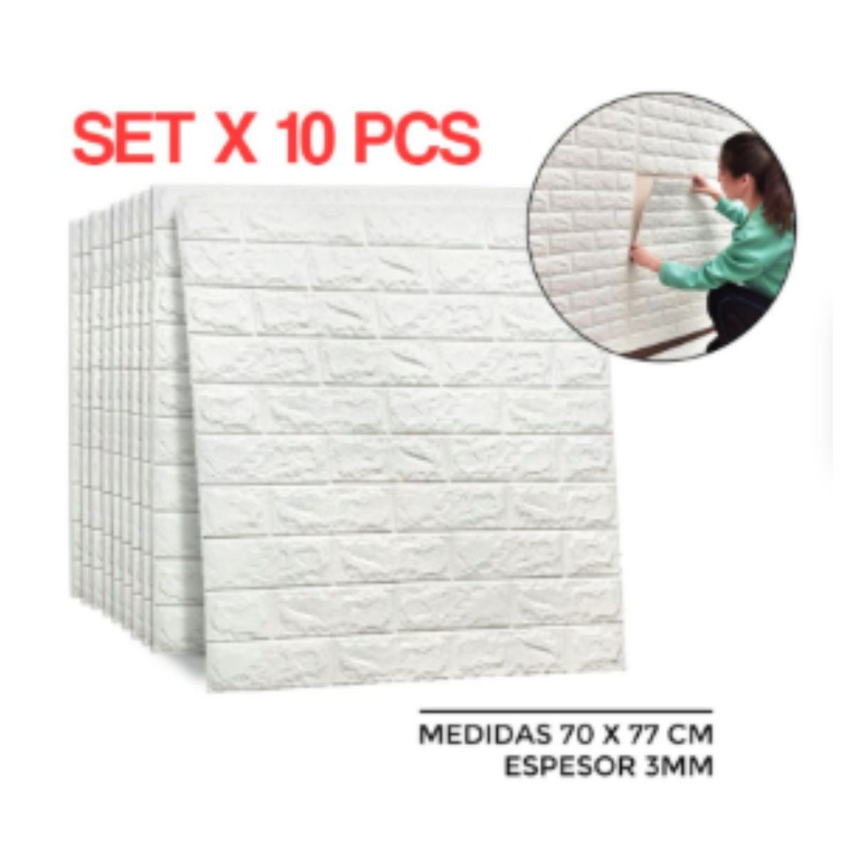 GENERICO - Pack x10un Papel Tapiz Autoadhesivo 3D Blanco