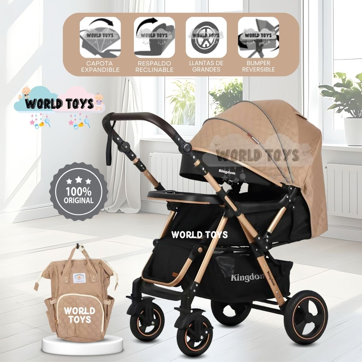 BABY - Coche Cuna «TURQUIA PREMIUM» con Mochila Pañalera Beige