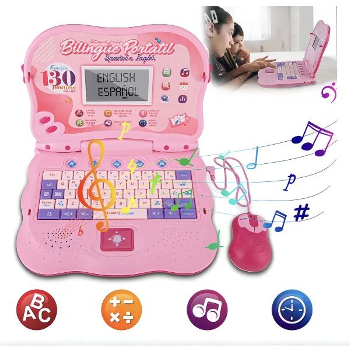 GENERICO - Laptop Educativa Español e Inglés Kids con Cargador Rosado