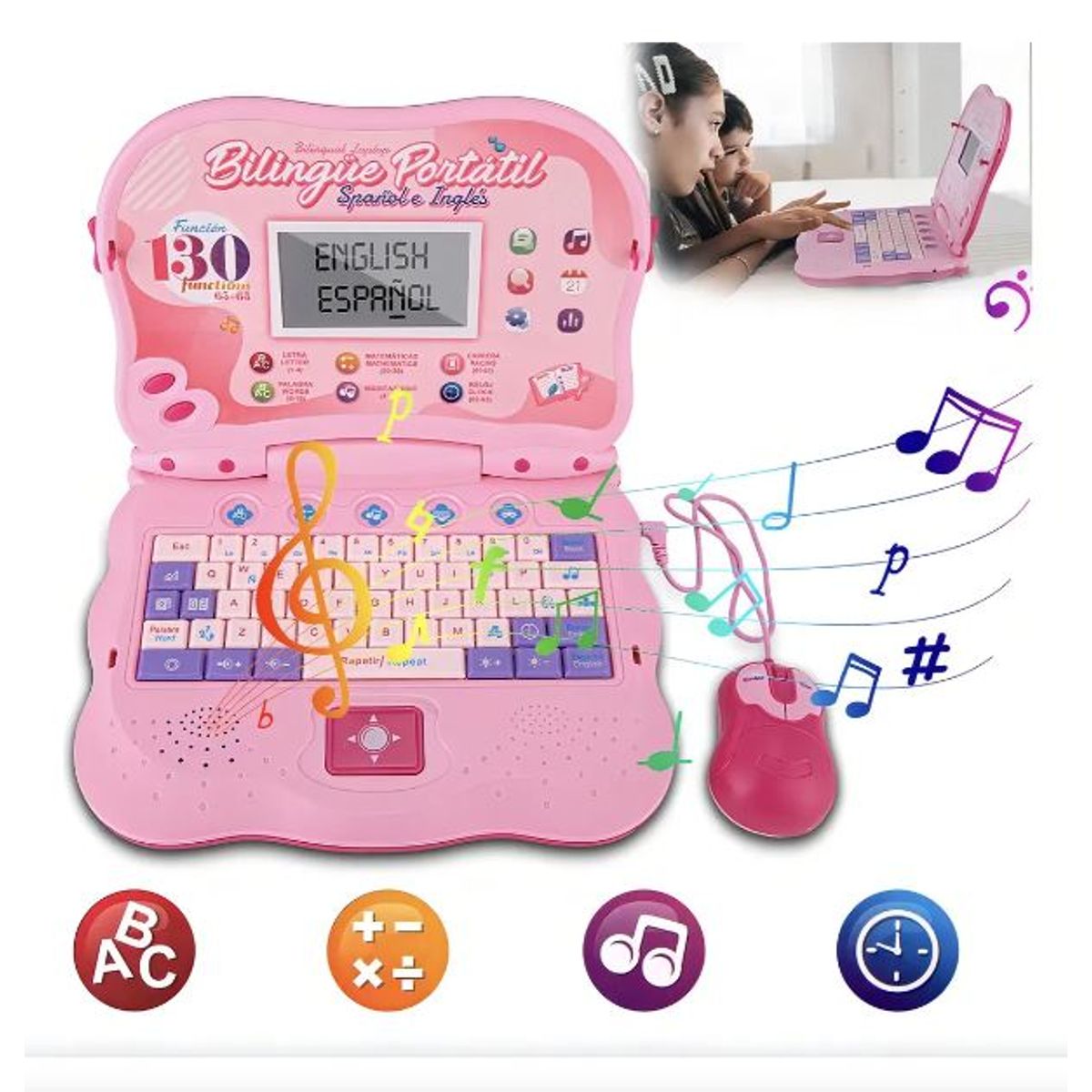 GENERICO - Laptop Educativa Español e Inglés Kids con Cargador Rosado