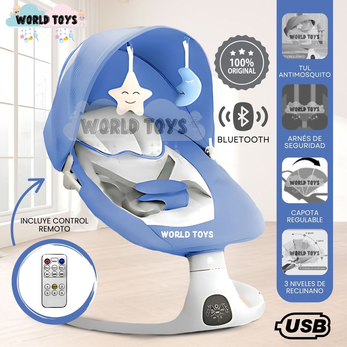 BABY - Silla Mecedora Didactica «STAR» con Bluetooth Blue