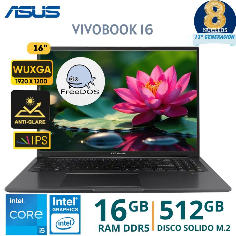 ASUS - Laptop Asus VivoBook 16  Intel Core i5 - 13420H, 16" WUXGA, Ram 16GB, SSD 512GB, FreeDos