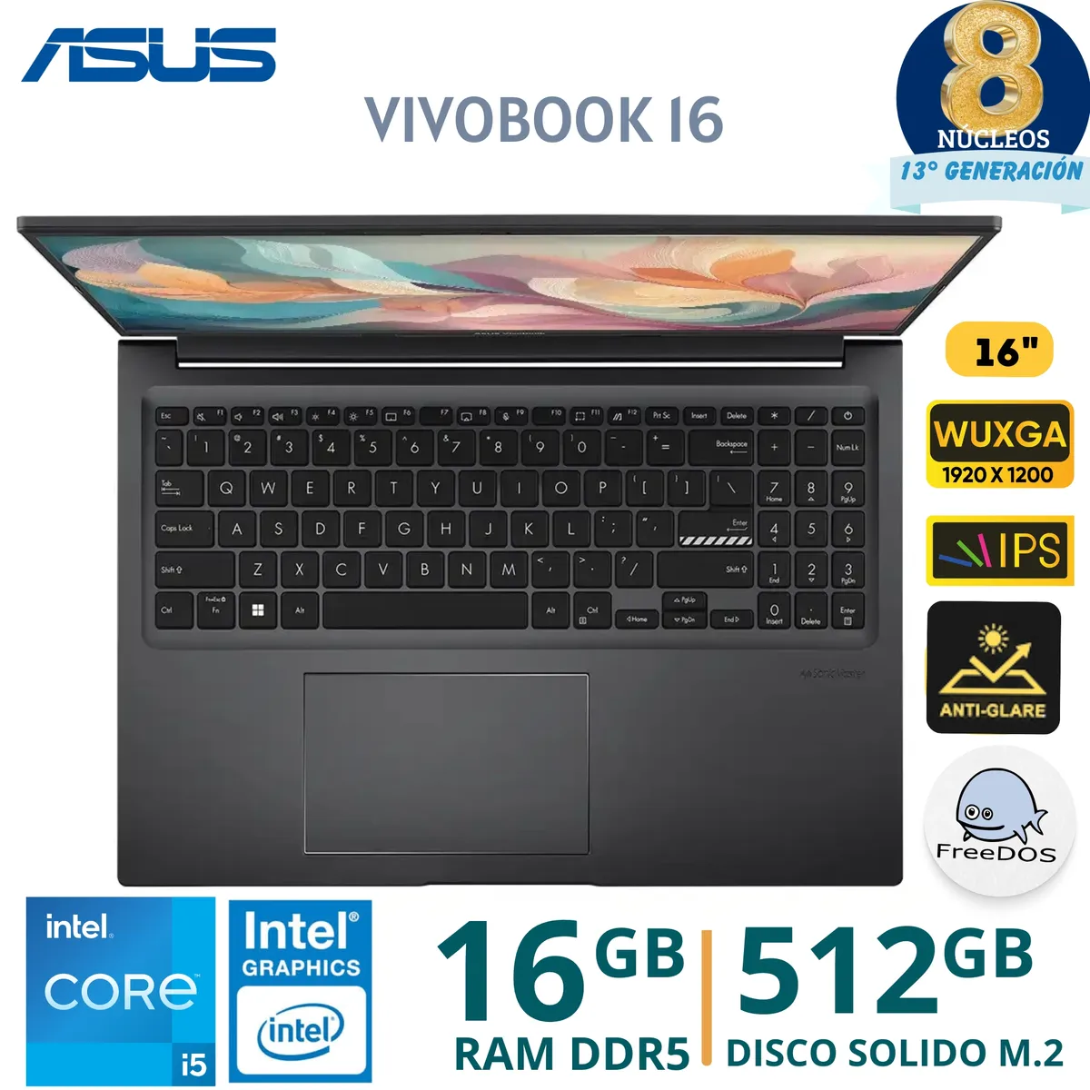 ASUS - Laptop Asus VivoBook 16 X1605VA-MB1350 Intel Core i5-13420H Ram 16GB SSD 512GB 16" WUXGA Win 11