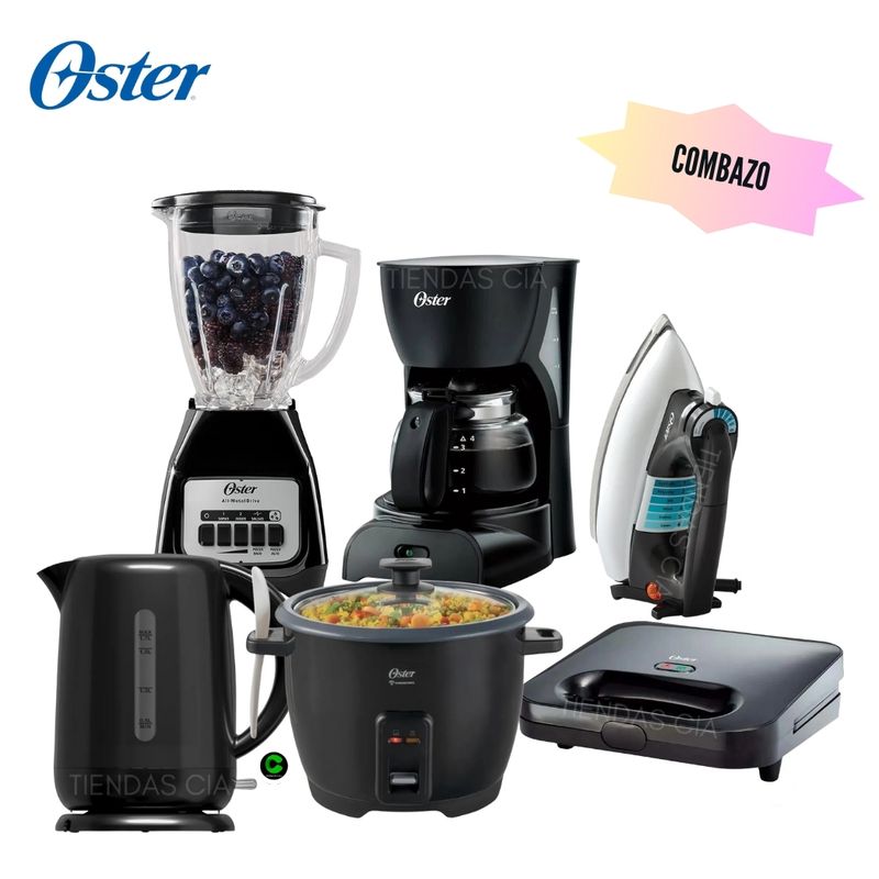 OSTER - Combo Oster Licuadora + Hervidor + Arrocera + Sandwichera + Cafetera y Plancha