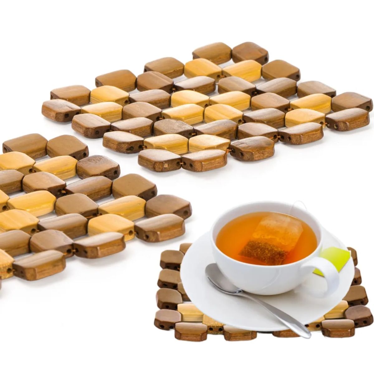 INSPIRA MARKET - Soporte de Bambú Resistente Para Vajilla Olla Sarten Pack x3