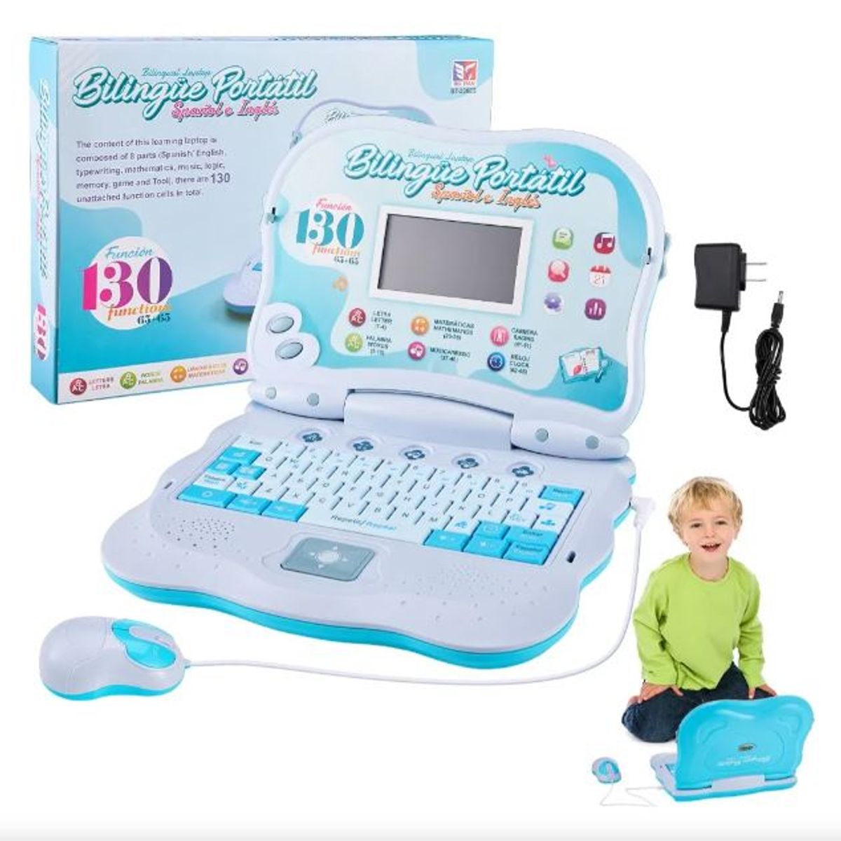 GENERICO - Laptop Educativa Español e Inglés Kids con Cargador Celeste