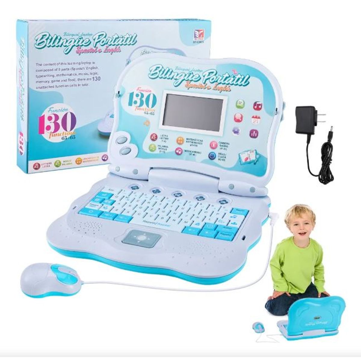 GENERICO - Laptop Educativa Español e Inglés Kids con Cargador Celeste
