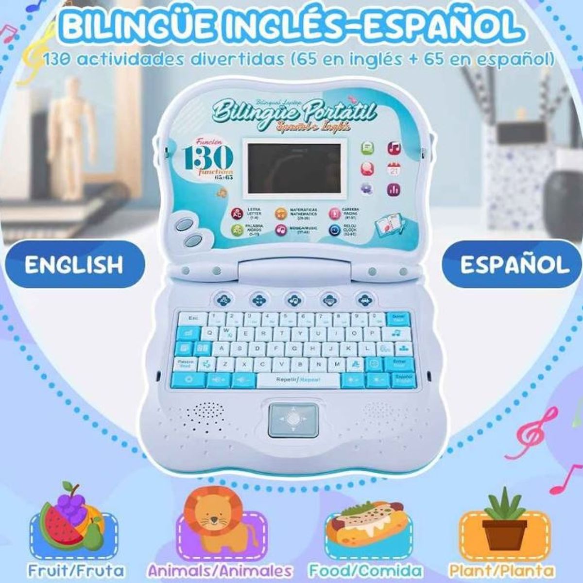 GENERICO - Laptop Educativa Español e Inglés Kids con Cargador Celeste