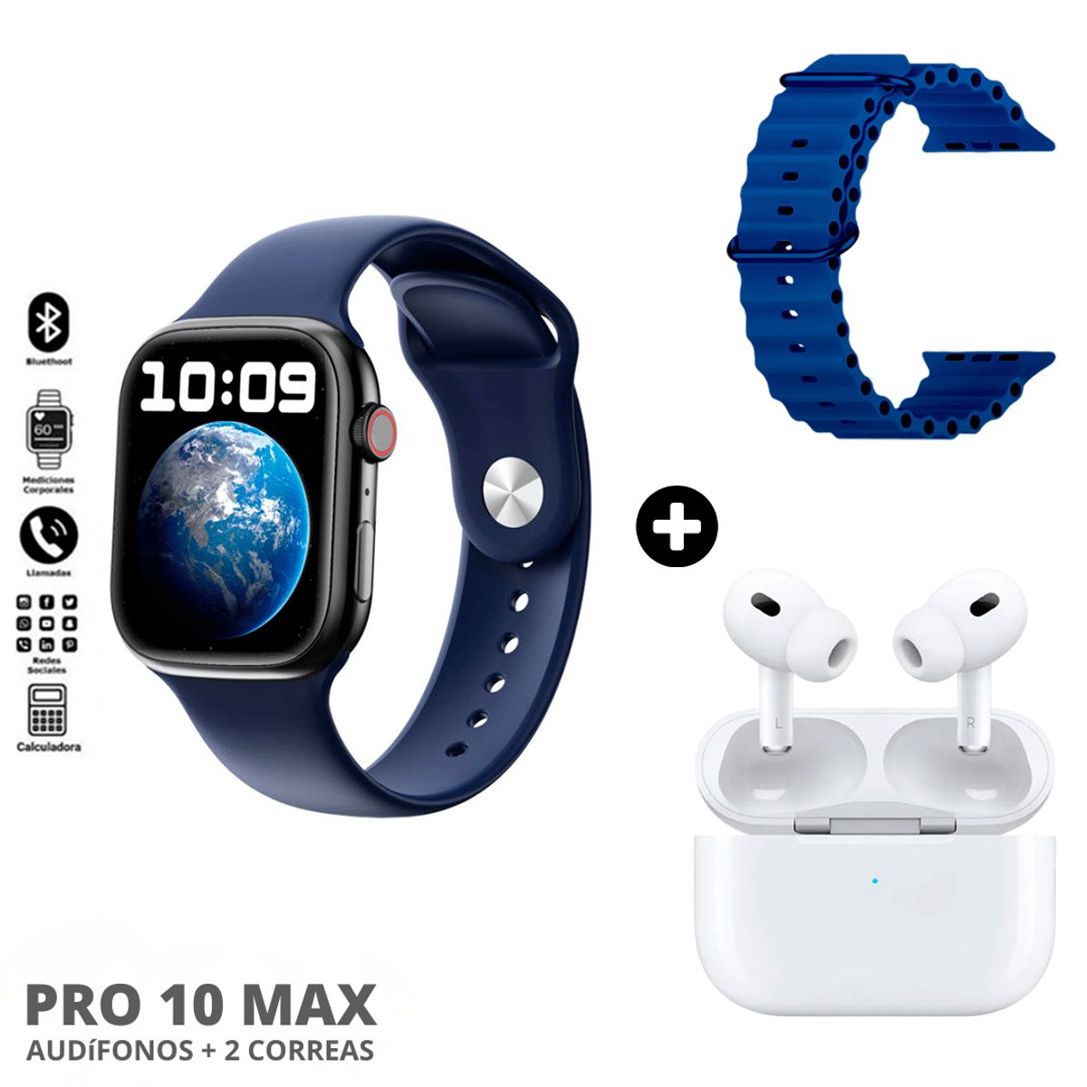 GENERICO - Reloj Ingeligente Pro 10 Max Set Azul + Correa adicional + Adífonos