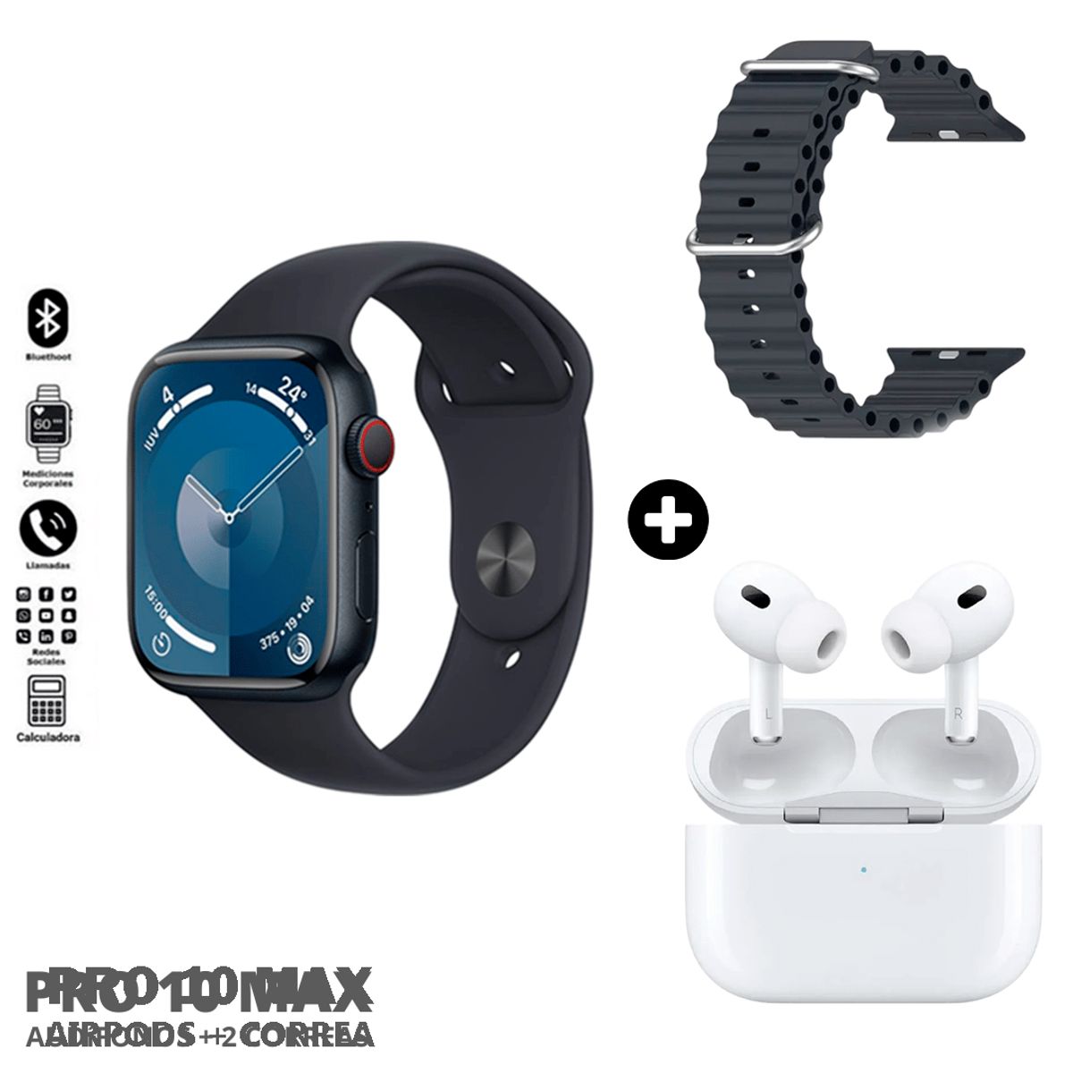 GENERICO - Reloj Ingeligente Pro 10 Max Set Negro + Correa adicional + Audífonos