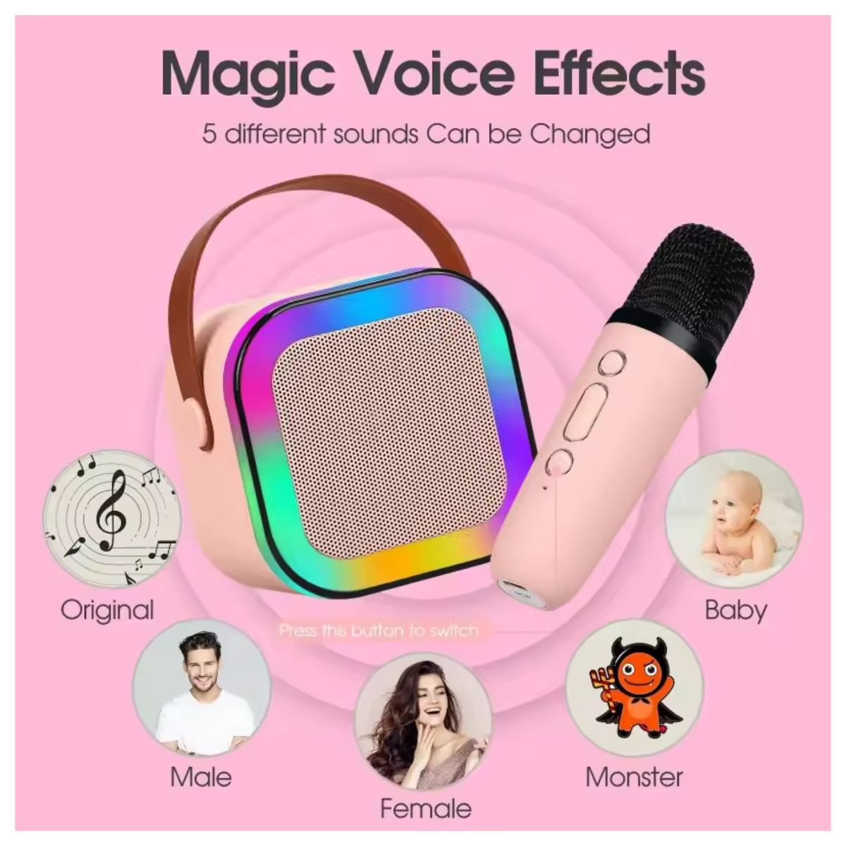 GENERICO - Parlante Karaoke K12 Bluetooth Luces RGB 01 Micrófono - Rosado