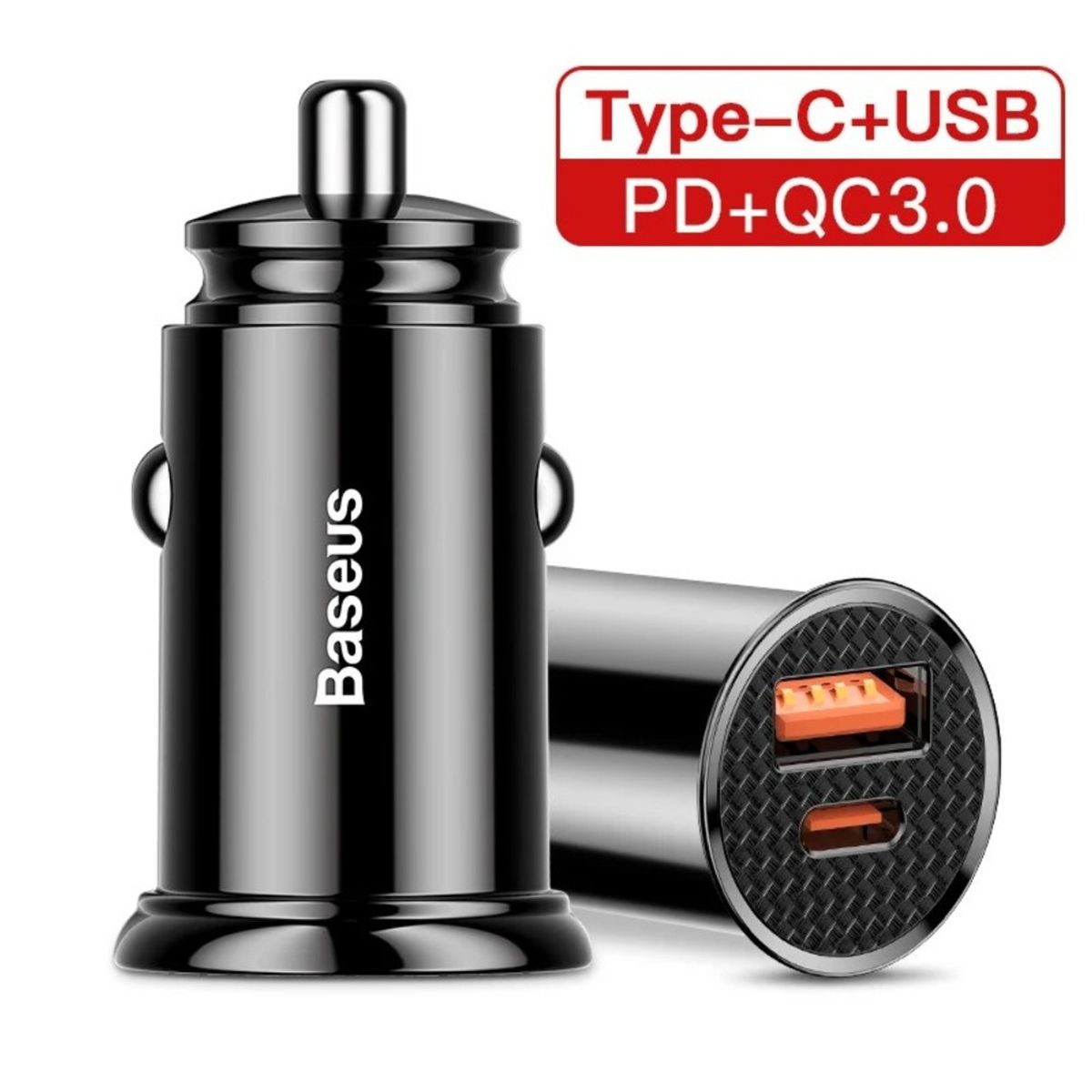 BASEUS - Baseus Cargador Auto 30W USB-C + USB-A Carga Rápida