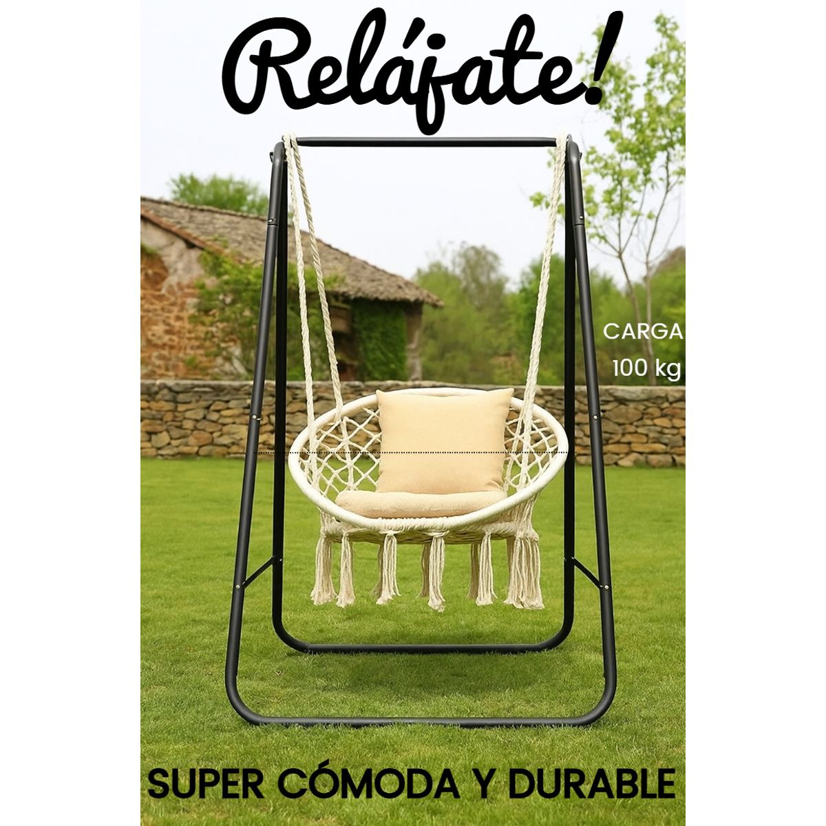 GENERICO - SILLA COLGANTE SILLÓN COLUMPIO JARDÍN PLAYA TERRAZA INTERIOR Y EXTERIOR BEIGE