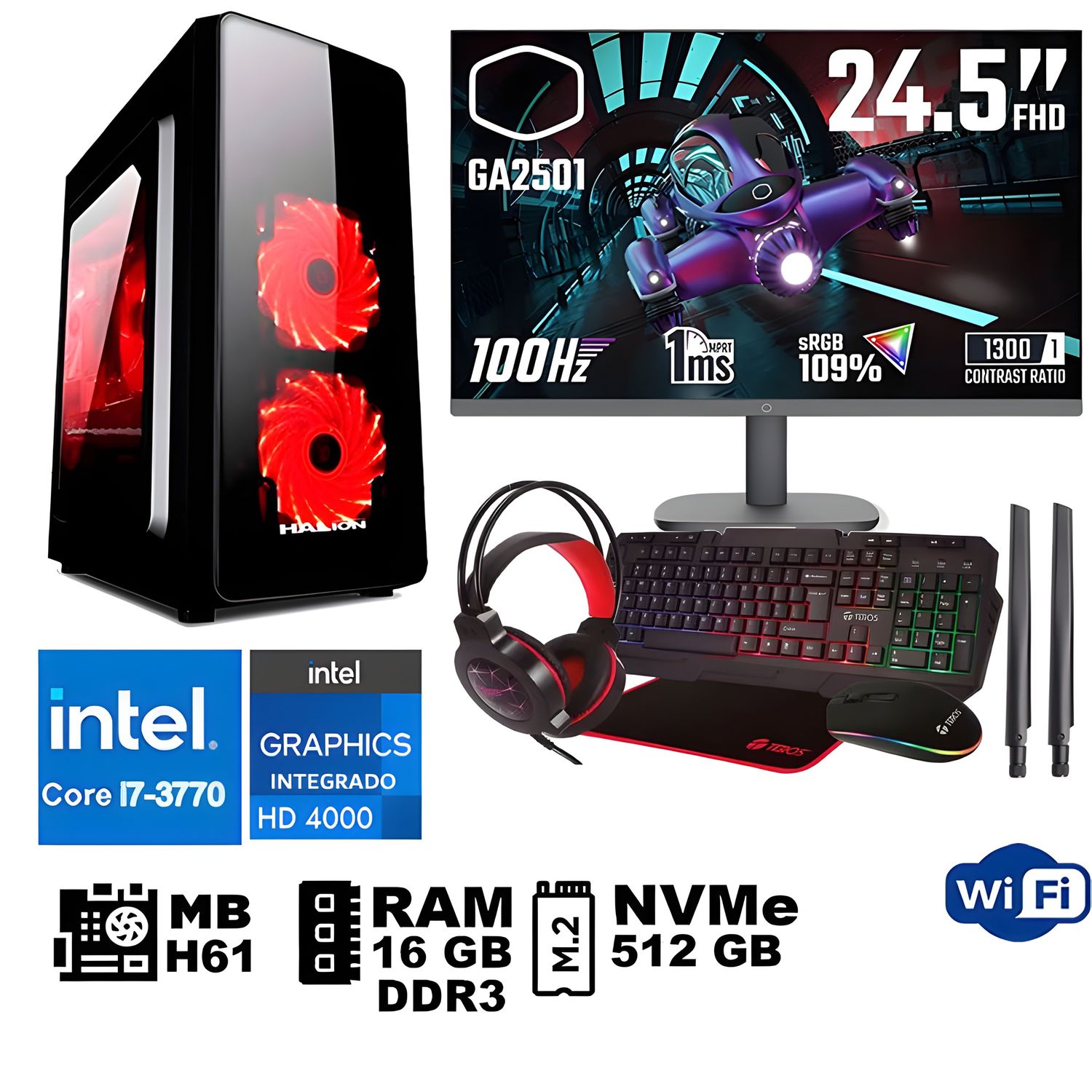 Computadora Pc Intel Core i7 3770 Monitor 25 fhd' RAM 16 GB SSD 500 GB WIFI