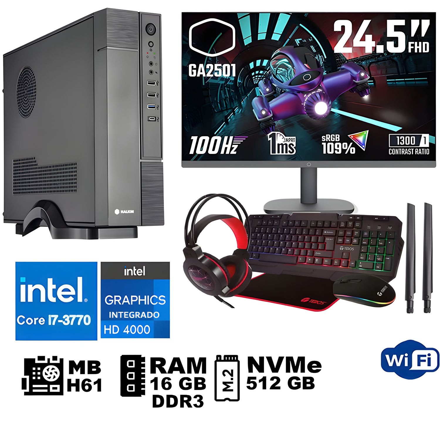 Computadora Pc Intel Core i7 3770 Monitor 25 fhd' RAM 16 GB SSD 500 GB WIFI