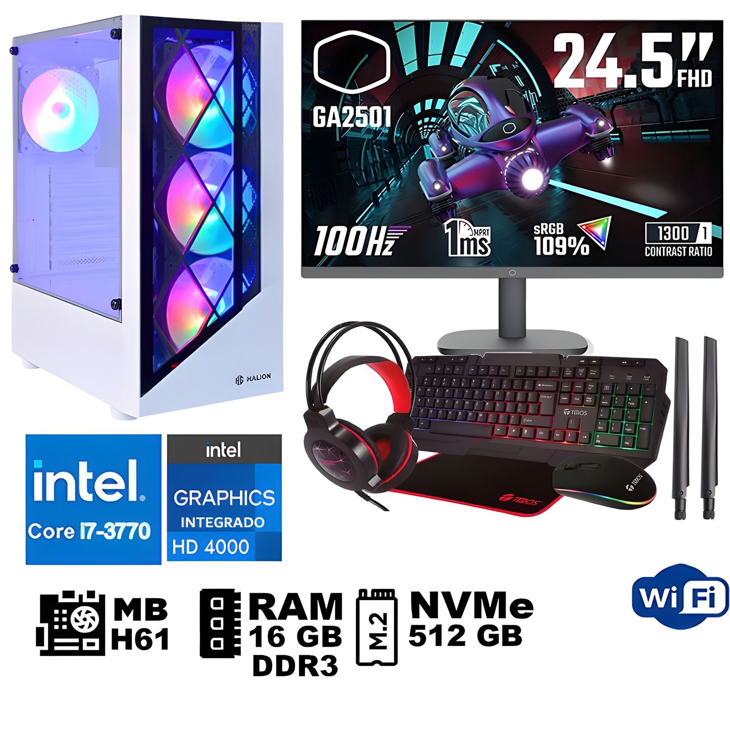 Computadora Pc Intel Core i7 3770 Monitor 25 fhd' RAM 16 GB SSD 500 GB WIFI
