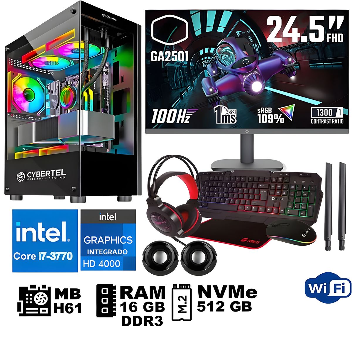 GENERICO - Computadora Pc Intel Core i7 3770 Monitor 25 fhd' RAM 16 GB SSD 500 GB WIFI