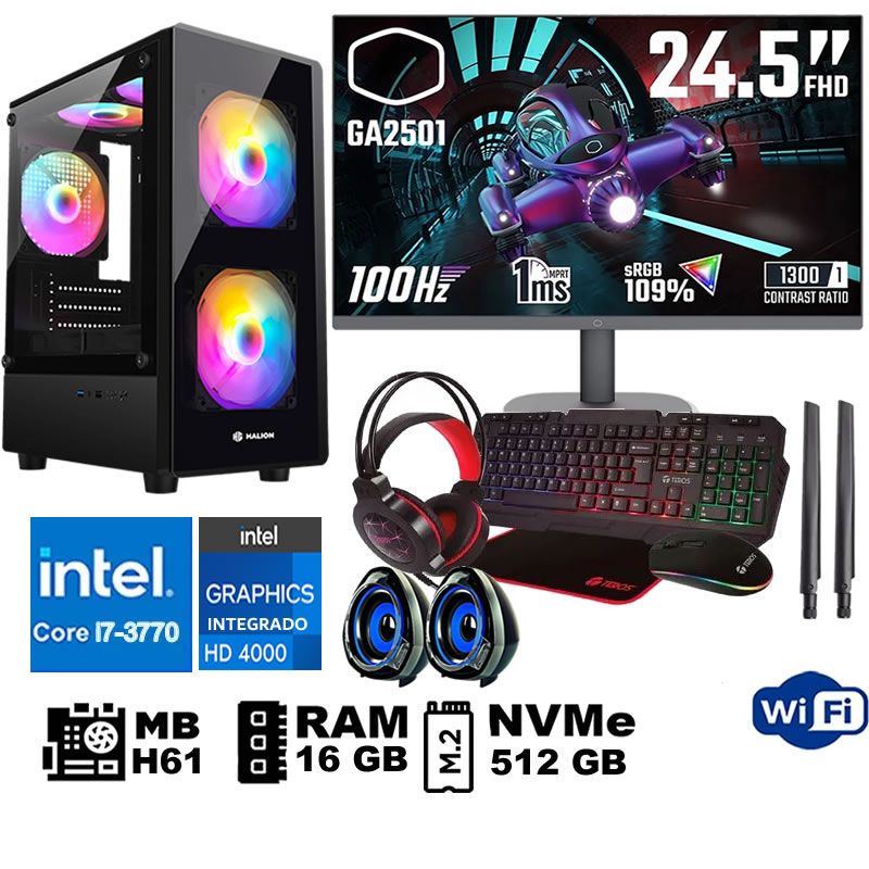 Computadora Pc Intel Core i7 3770 Monitor 25 fhd' RAM 16 GB SSD 500 GB WIFI