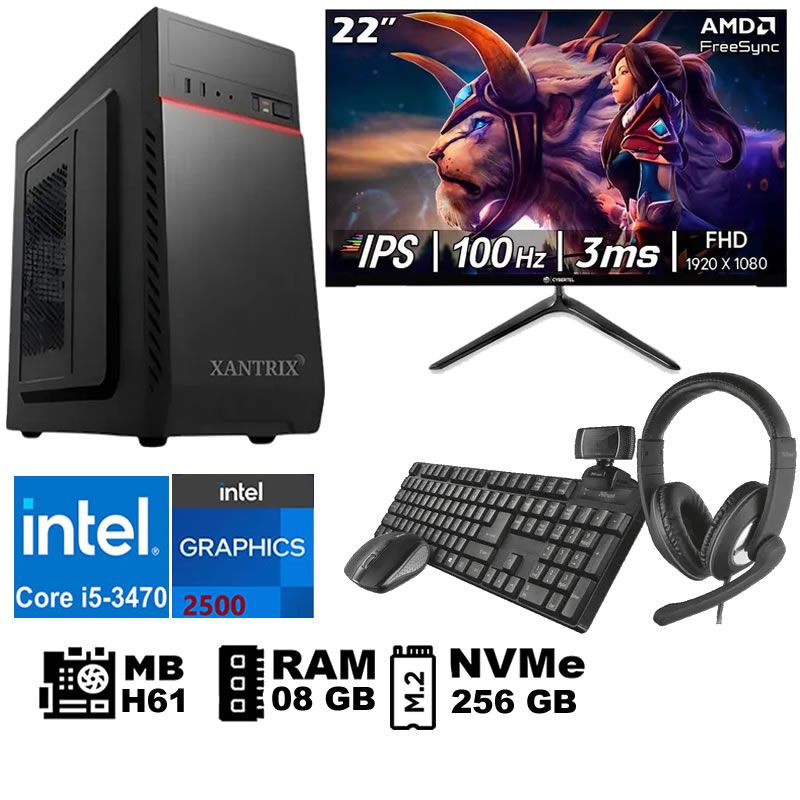 Computadora Pc Intel Core i5 3470 Monitor 22 fhd' RAM 08 GB SSD256 GB  WEB CAM