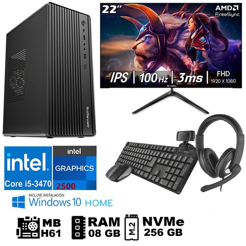 Computadora Pc Intel Core i5 3470 Monitor 22 fhd' RAM 08 GB SSD256 GB  WEB CAM