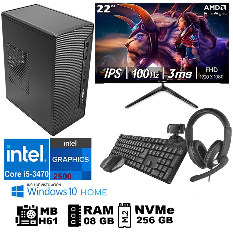 Computadora Pc Intel Core i5 3470 Monitor 22 fhd' RAM 08 GB SSD256 GB  WEB CAM