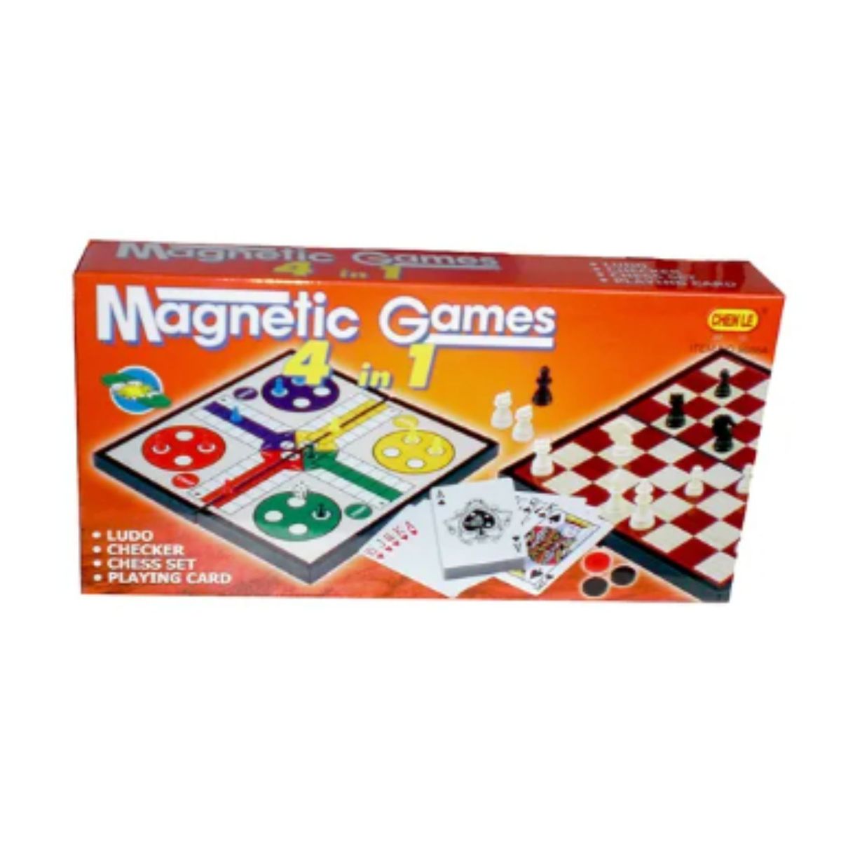 GENERICO - Juego Magnético 4 en 1 para la Familia (Ajedrez, Damas, Ludo y Naipes)