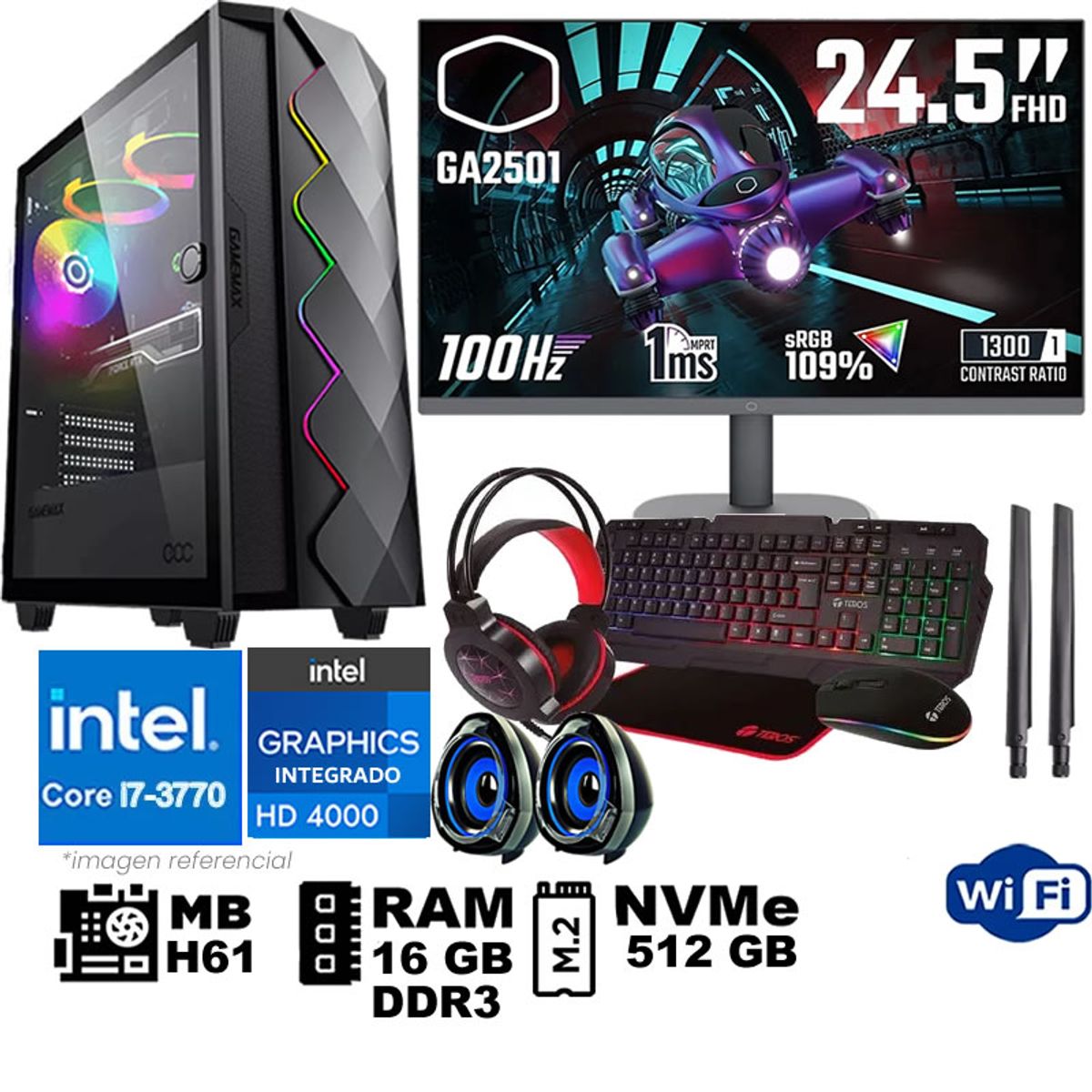 GENERICO - Computadora Pc Intel Core i7 3770 Monitor 25 fhd' RAM 16 GB SSD 500 GB WIFI