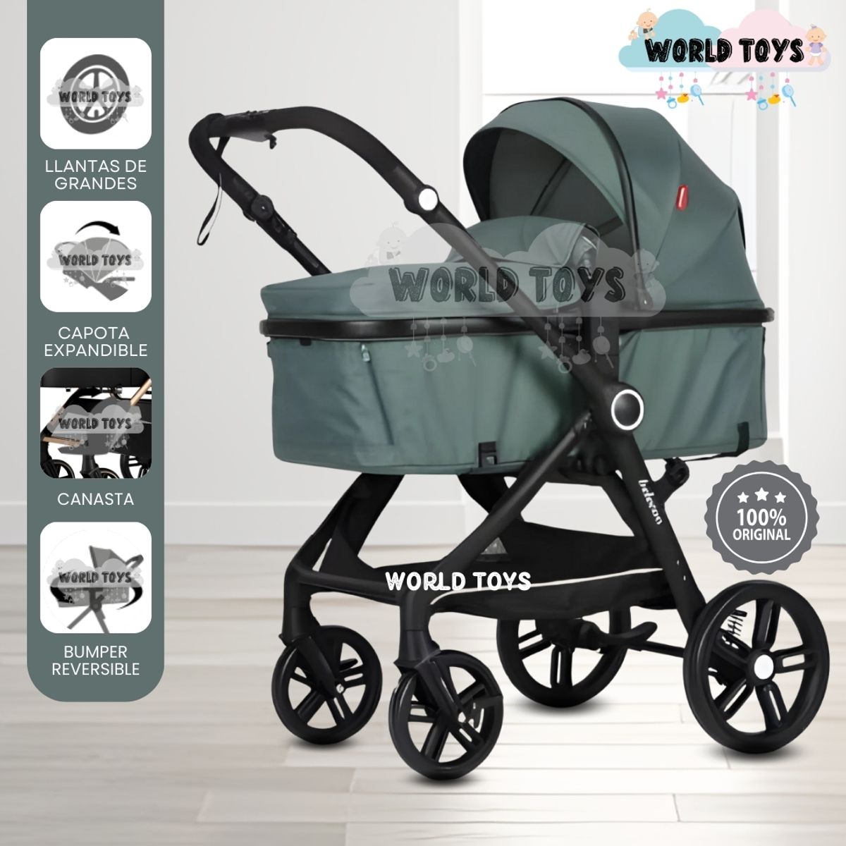 BABY - Coche Moisés Travel System «KYLIE» de Lujo Green