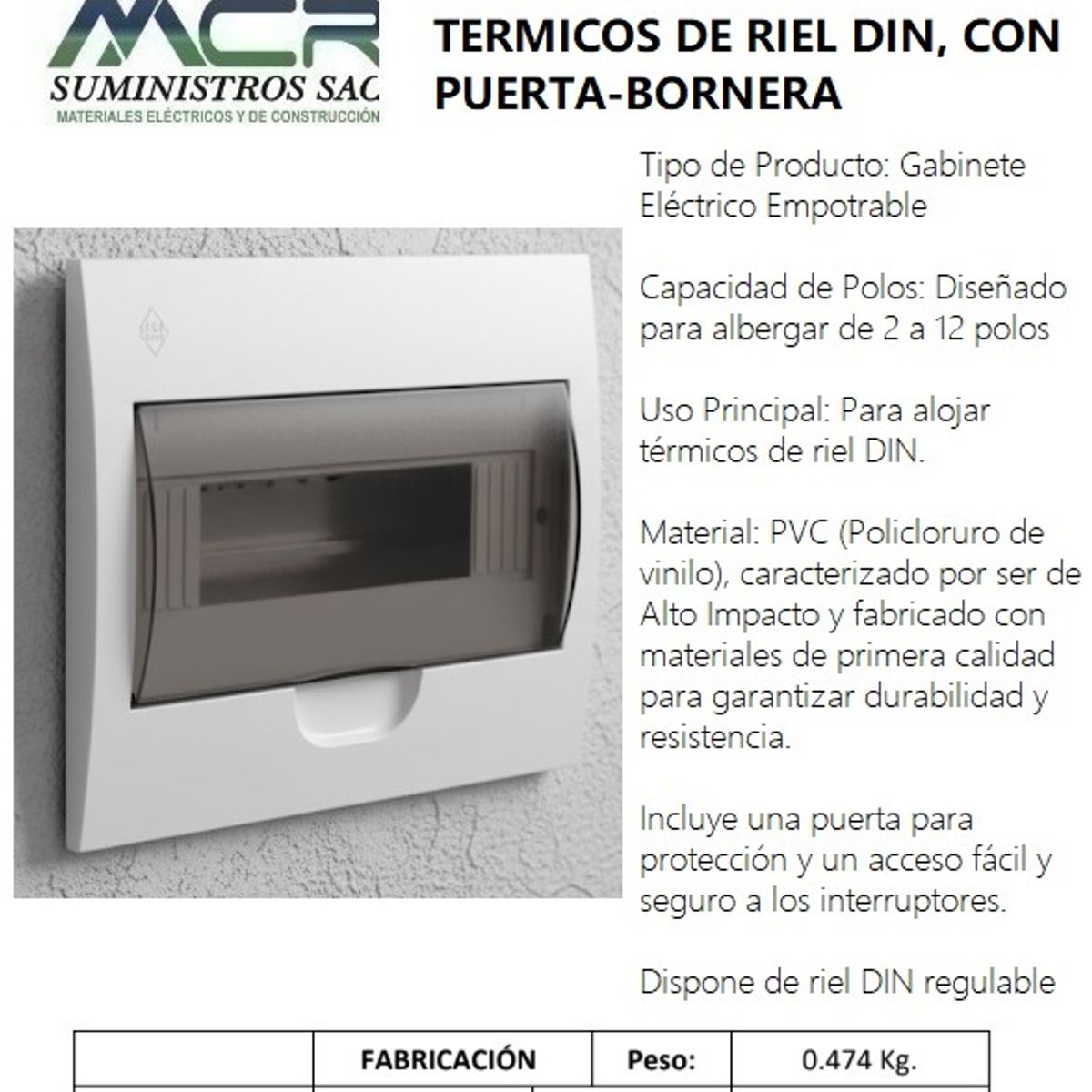GENERICO - GABINETE EMP DE 2 A 12 POLOS PARA ITM DE RIEL DIN, CON PTA-BORNERA.
