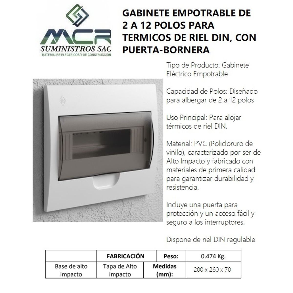 GENERICO - GABINETE EMP DE 2 A 12 POLOS PARA ITM DE RIEL DIN, CON PTA-BORNERA.
