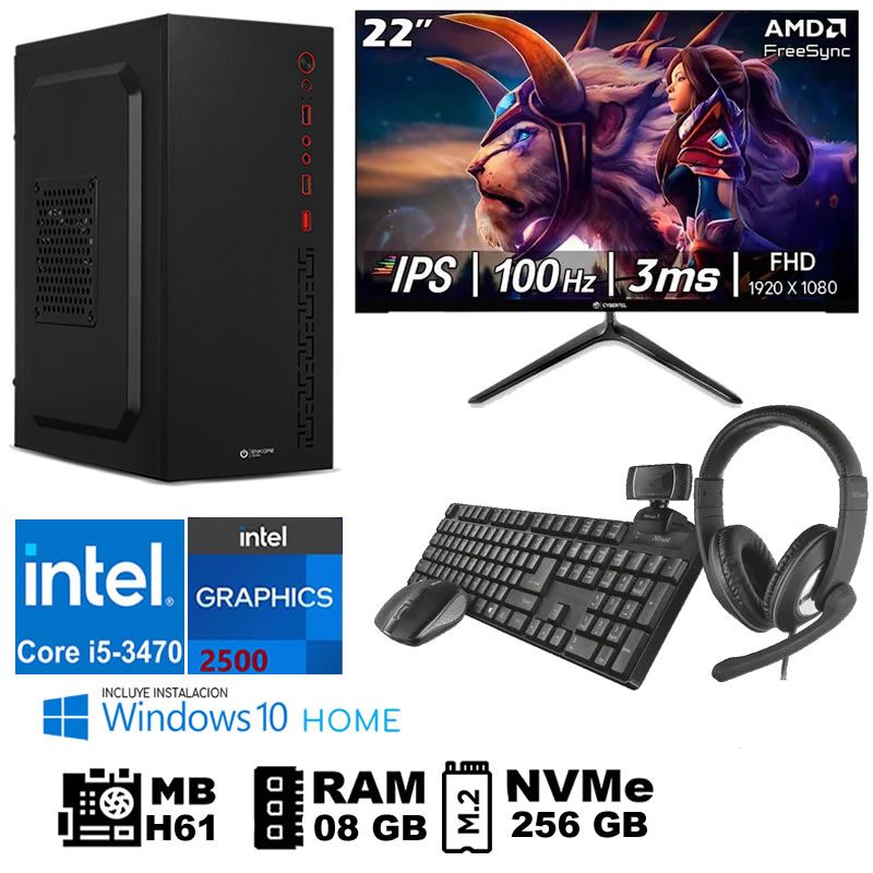 Computadora Pc Intel Core i5 3470 Monitor 22 fhd' RAM 08 GB SSD256 GB  WEB CAM