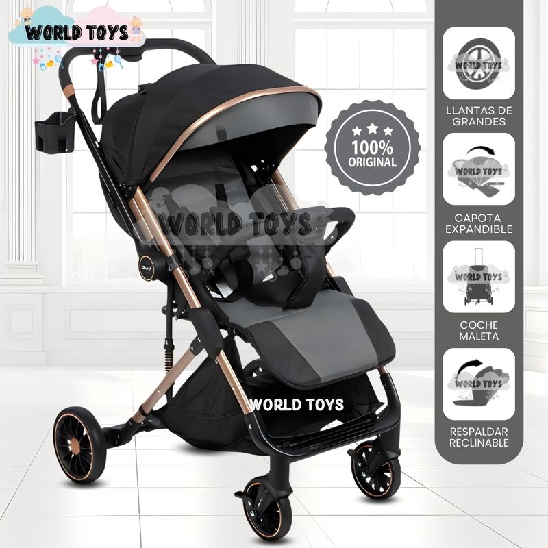 BABY - Coche Maleta de Lujo «CORAL» Mango Reversible Gris