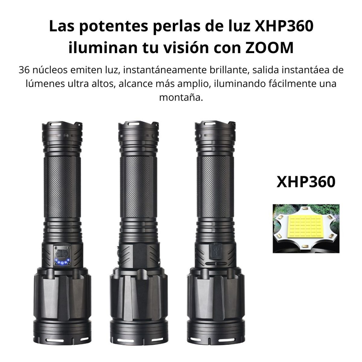 LIDIMI - Linterna LED Recargable 60W Alta Potencia Zoom 7 Modos y Power Bank