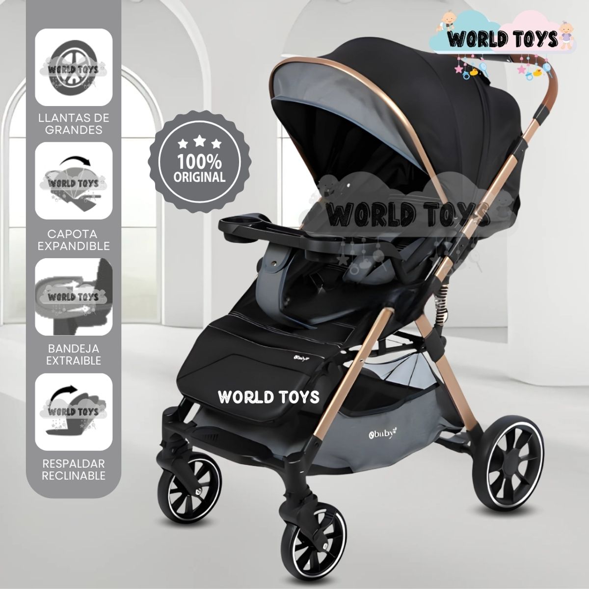 BABY - Coche Maleta de Lujo «WIN» con Bandeja de Comer Gray
