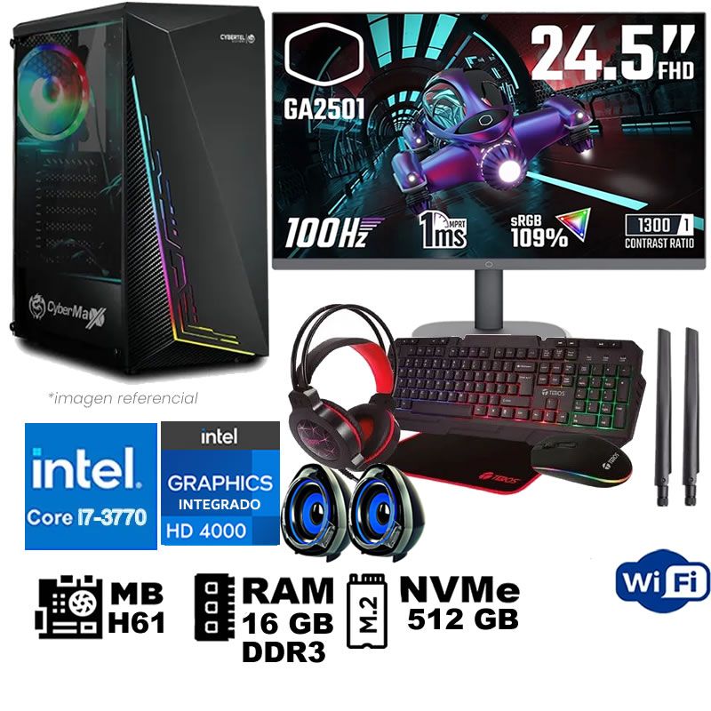 Computadora Pc Intel Core i7 3770 Monitor 25 fhd' RAM 16 GB SSD 500 GB WIFI
