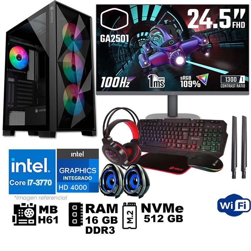 Computadora Pc Intel Core i7 3770 Monitor 25 fhd' RAM 16 GB SSD 500 GB WIFI