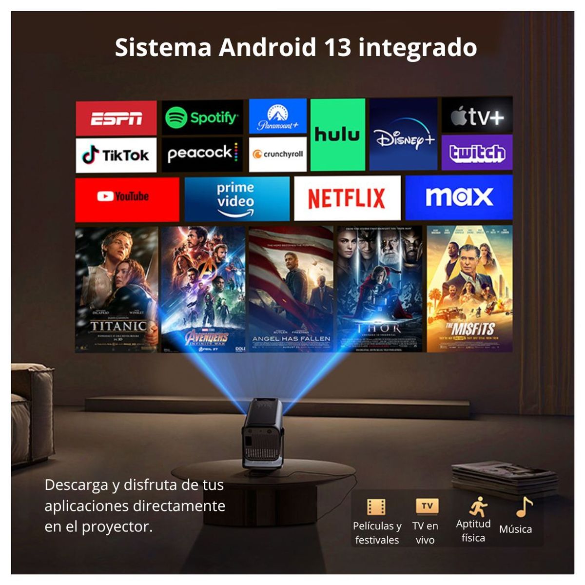 LINK - Proyector Portátil Linkmax FHD 1080p Android 13 WiFi6 200" Bluetooth
