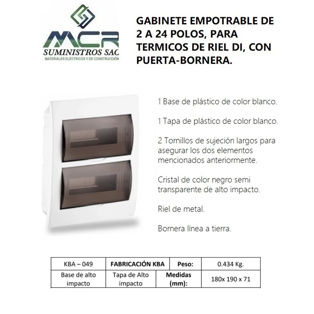 GENERICO - GABINETE EMP DE 2 A 24 POLOS PARA ITM DE RIEL DIN, CON PTA-BORNERA.