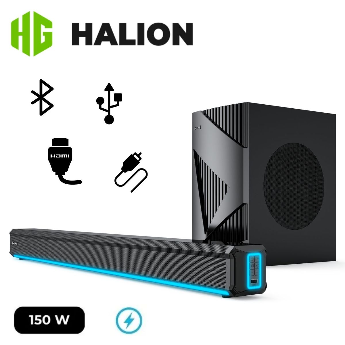 HALION - Barra de Sonido Halion HA-S45C 150W Bluetooth con Luz Led