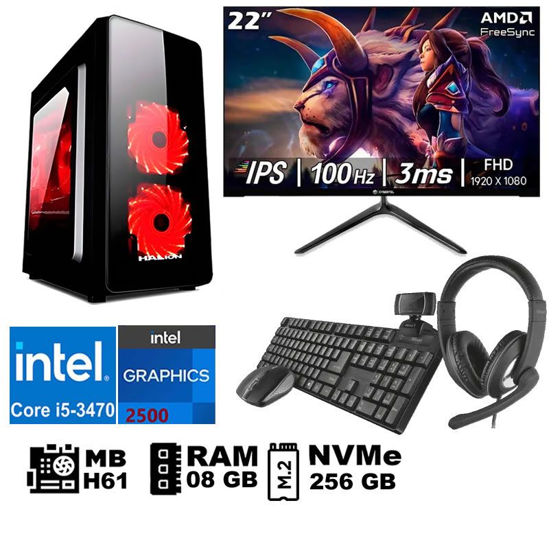 Computadora Pc Intel Core i5 3470 Monitor 22 fhd' RAM 08 GB SSD256 GB  WEB CAM