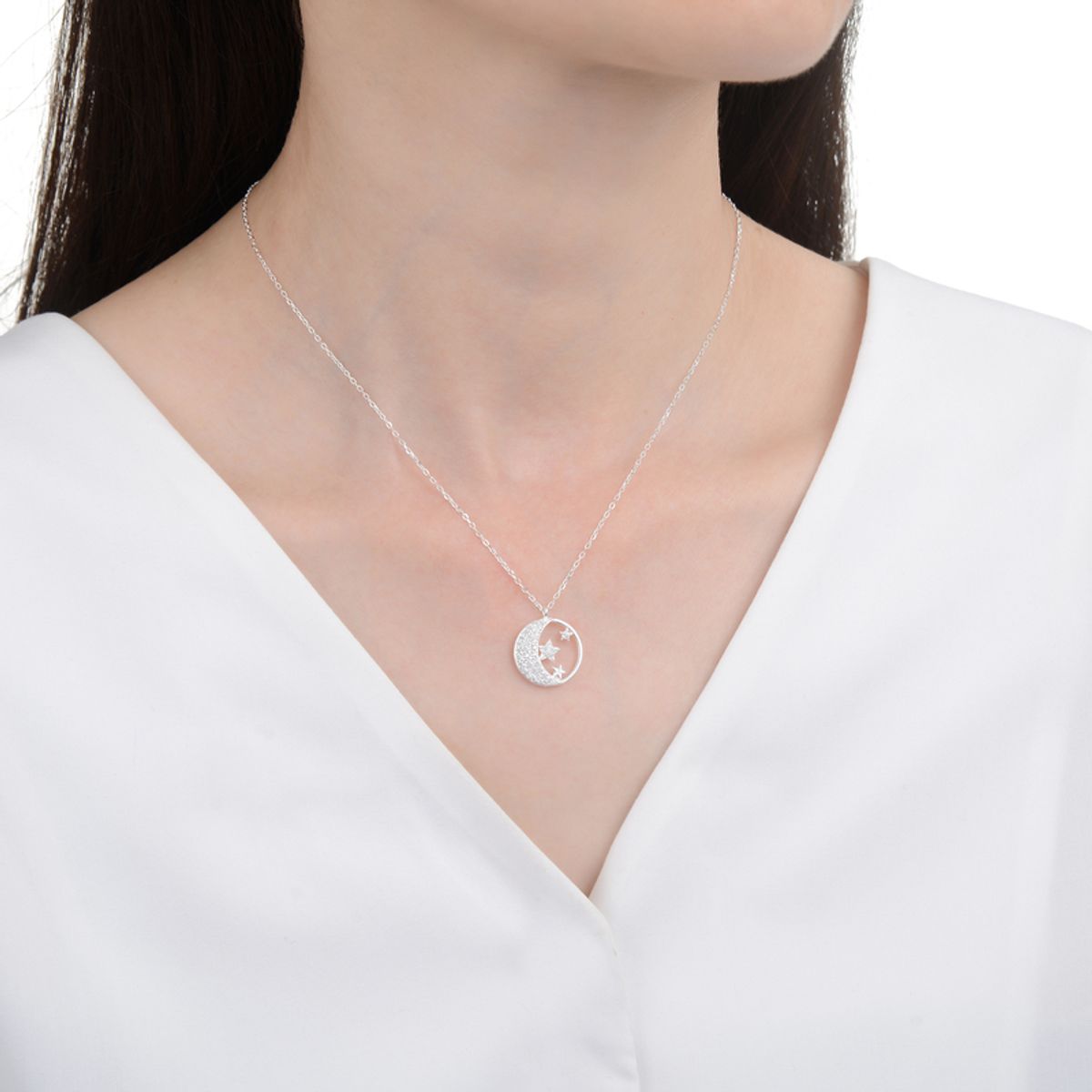 SANTORAL - Collar Lunas y Estrellas Brillos - Plata