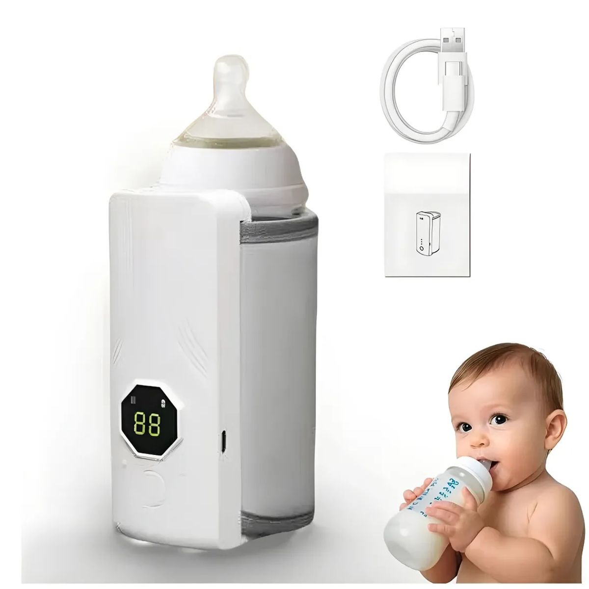 GENERICO - CALENTADOR DE MAMADERA BIBERON RECARGABLE USB PORTATIL