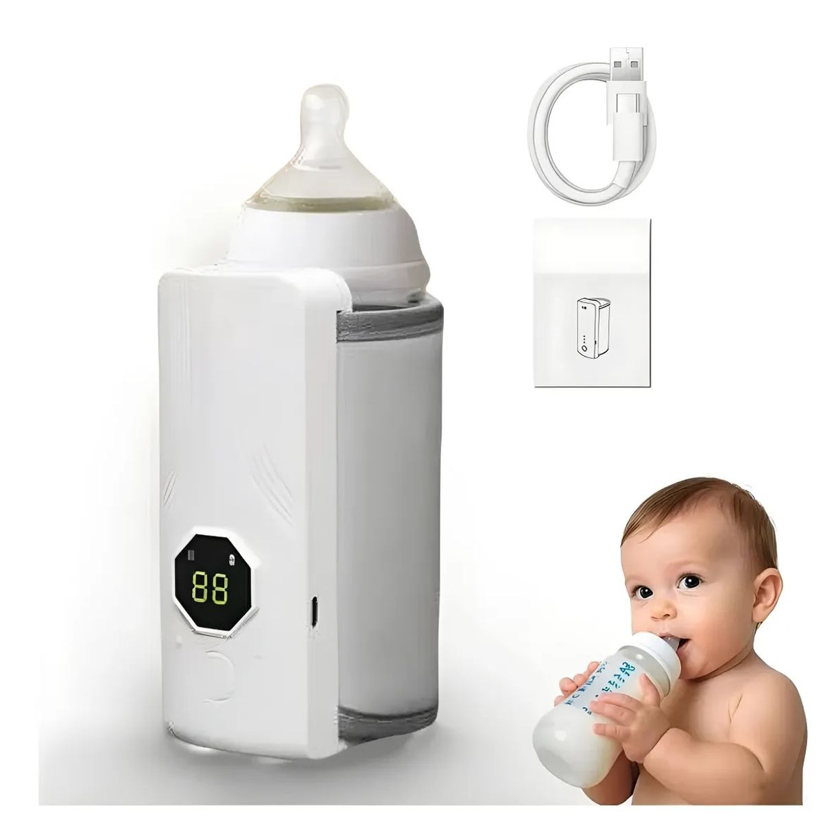 GENERICO - CALENTADOR DE MAMADERA BIBERON RECARGABLE USB PORTATIL