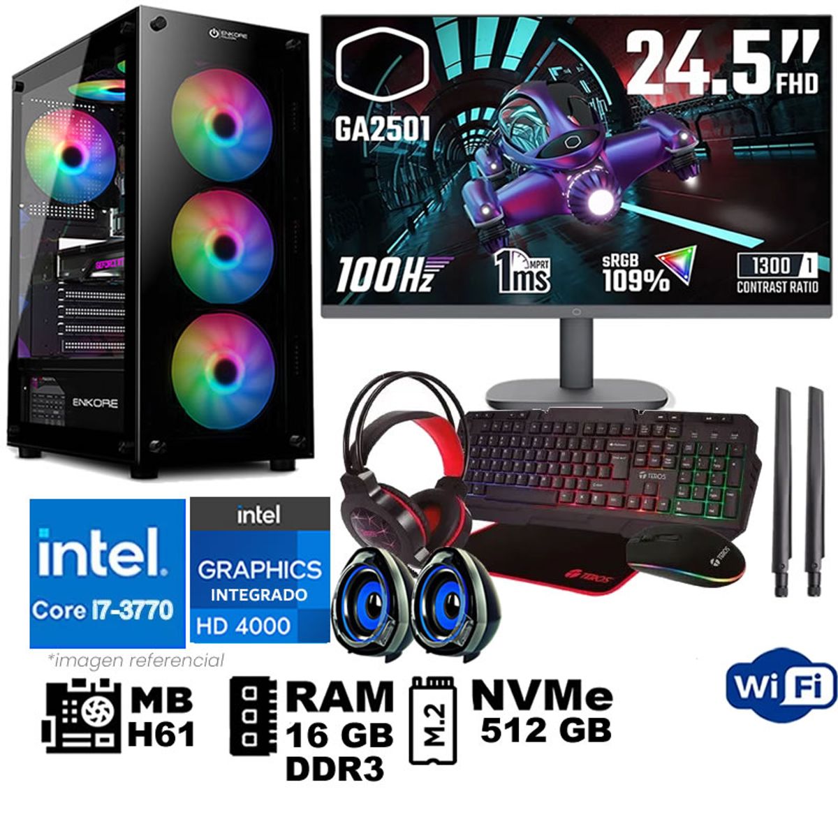 GENERICO - Computadora Pc Intel Core i7 3770 Monitor 25 fhd' RAM 16 GB SSD 500 GB WIFI