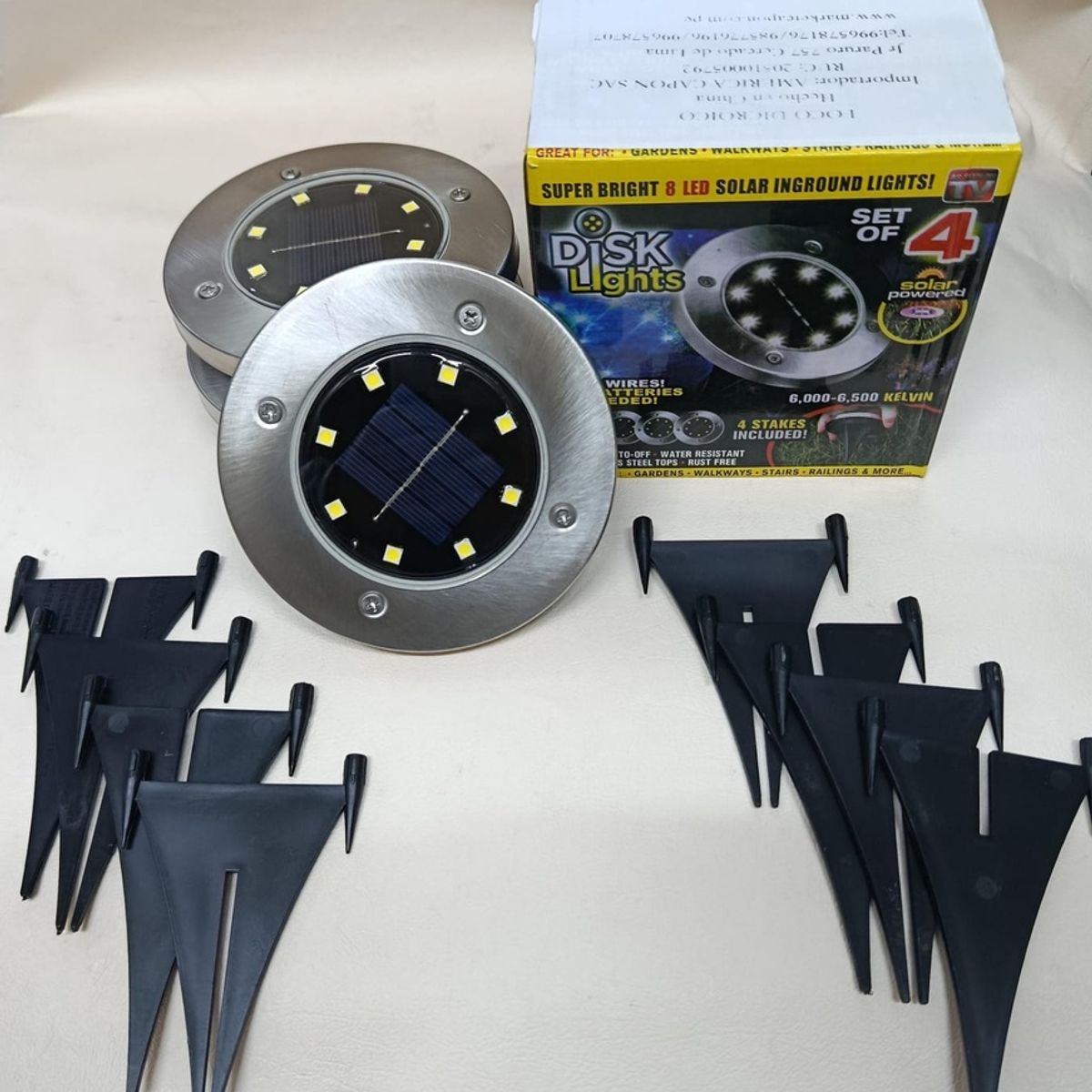 GENERICO - LUCES SOLARES DE PISO PLATEADA Pack-4 unid