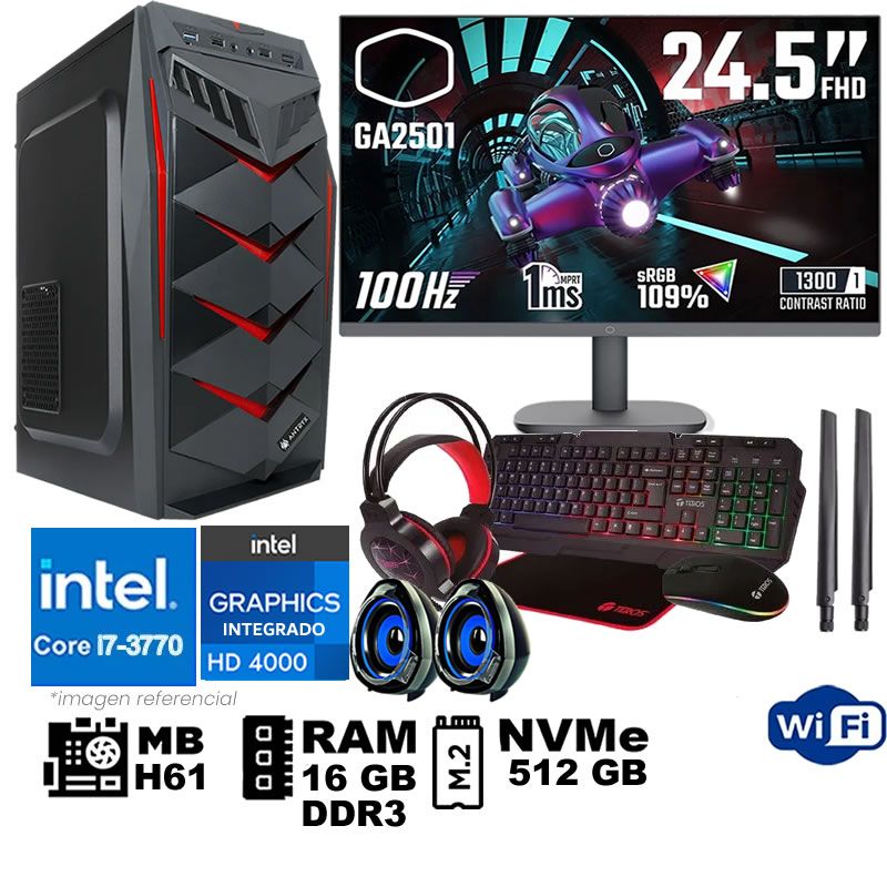 Computadora Pc Intel Core i7 3770 Monitor 25 fhd' RAM 16 GB SSD 500 GB WIFI
